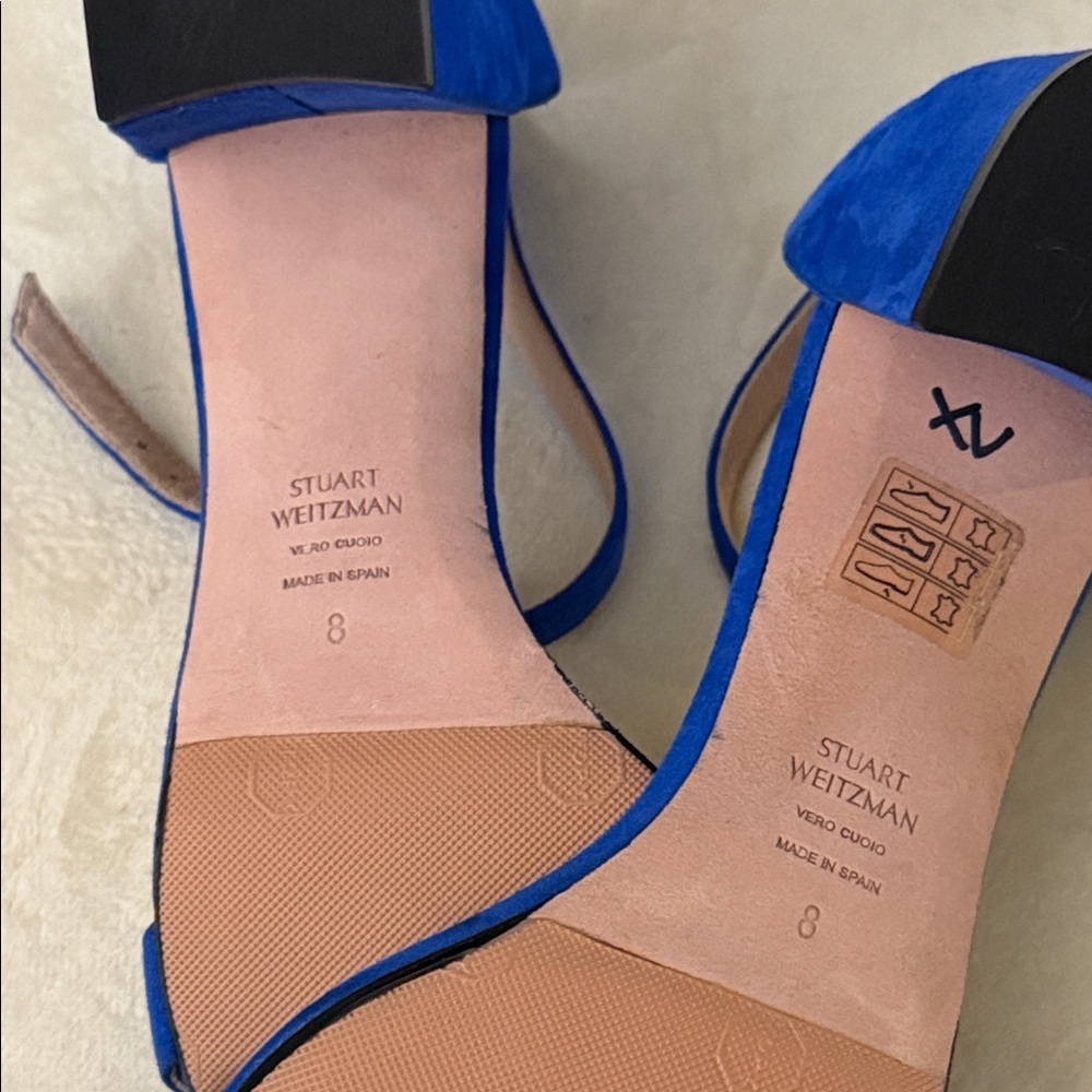 $0 SHIPPING Stuart Weitzman Cobalt Blue Suede Ankle-Strap Block Heels - Picture 4 of 6